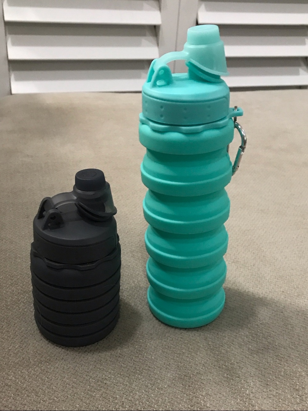 Set of 2 Collapsible Silicone Water Bottle - Teal and black
